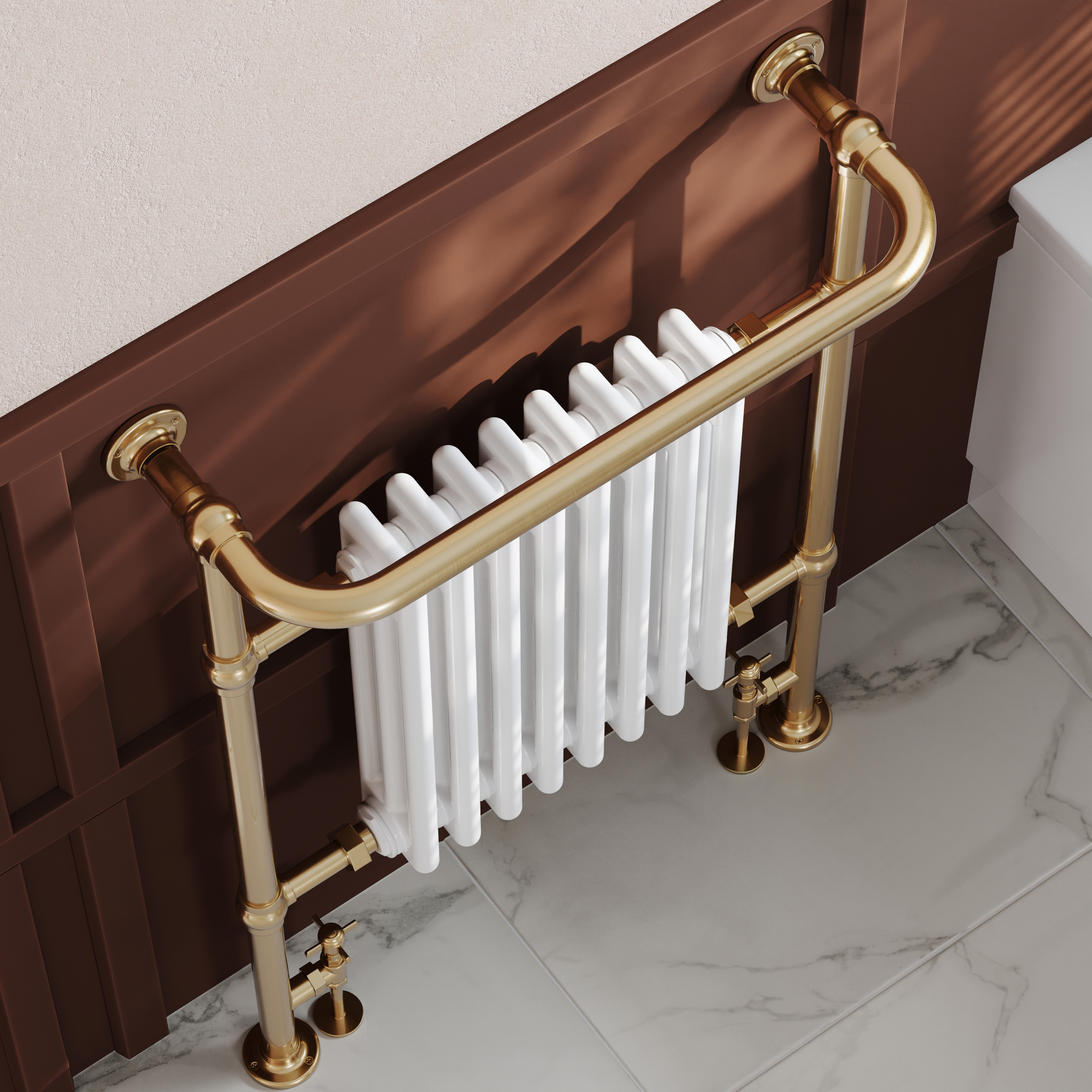 Toasty Penrose Brushed Brass Traditional Heated Towel Rail - 965 x 675mm
