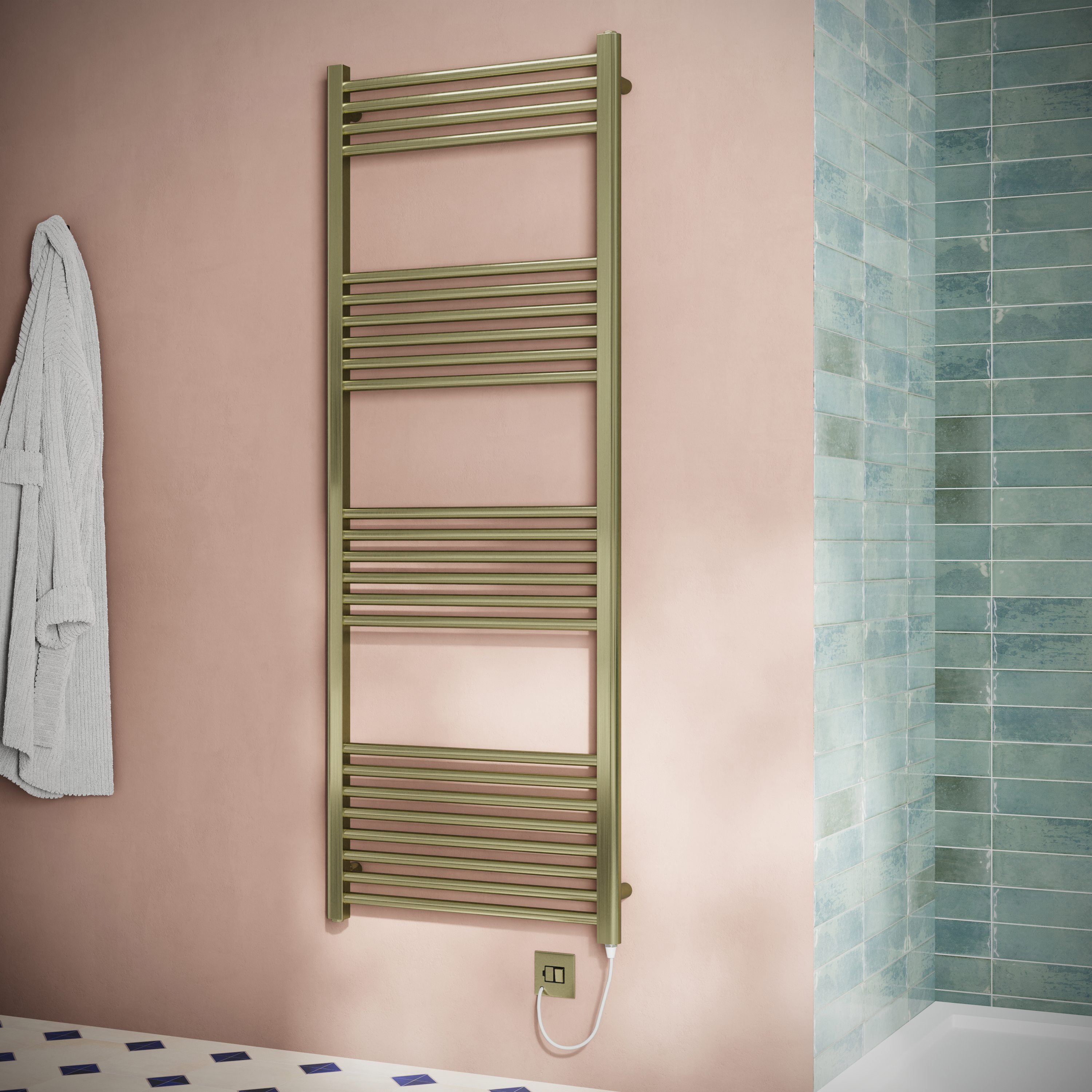 Toasty Glow Brushed Brass 22mm Electric Heated Ladder Towel Rail with Heating Element