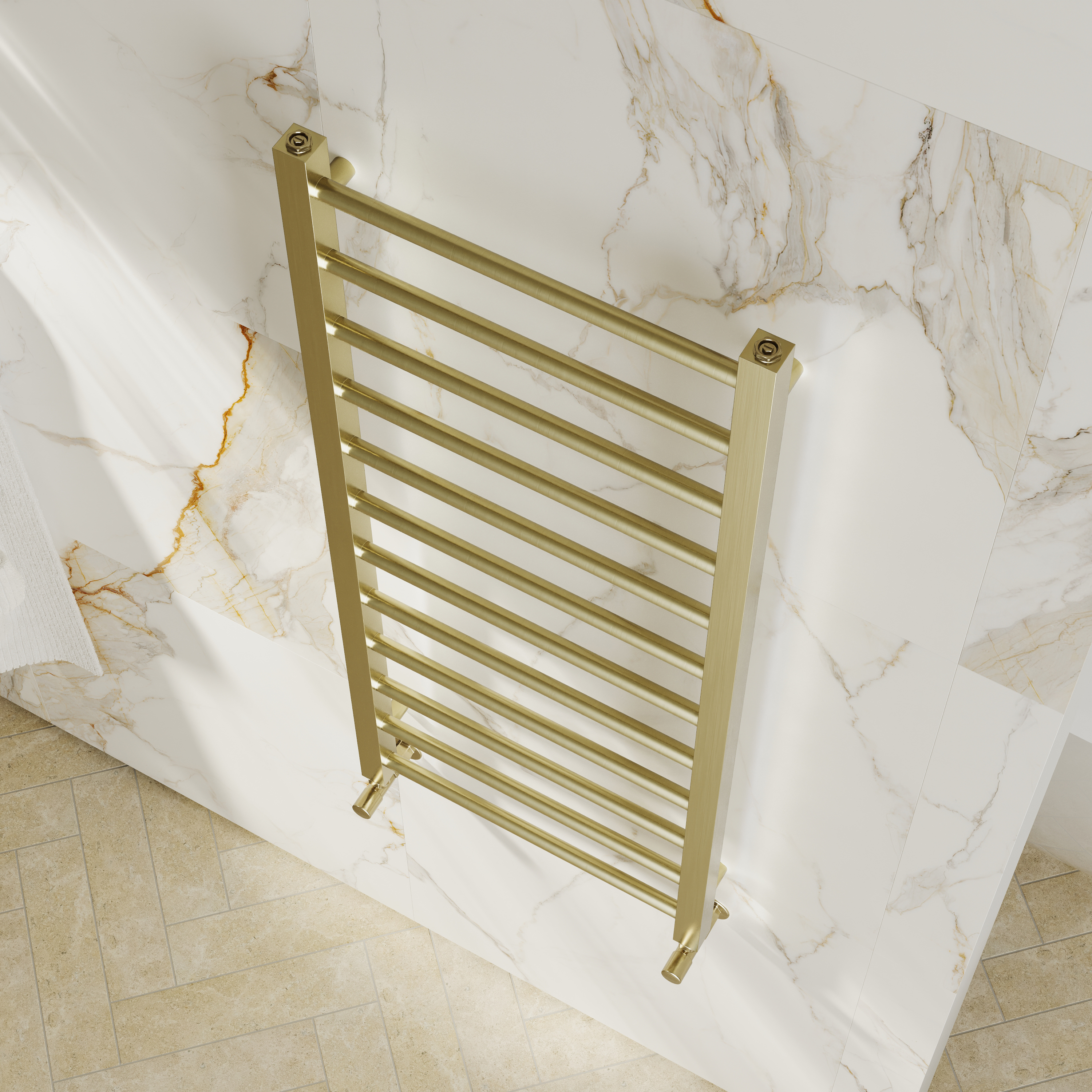 Toasty Rise Brushed Brass Heated Towel Rail