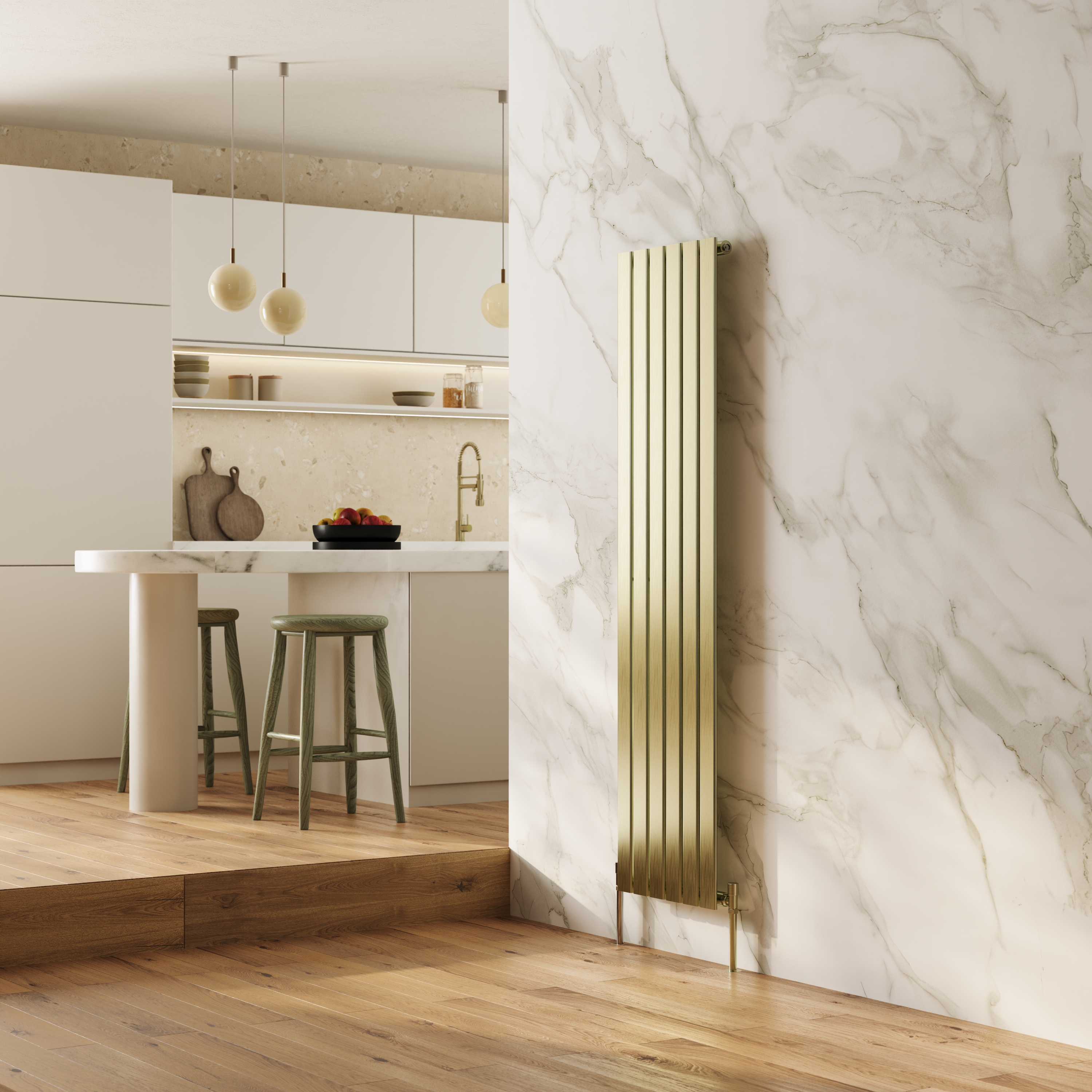 Toasty Radiance Brushed Brass Single Flat Panel Vertical Radiator