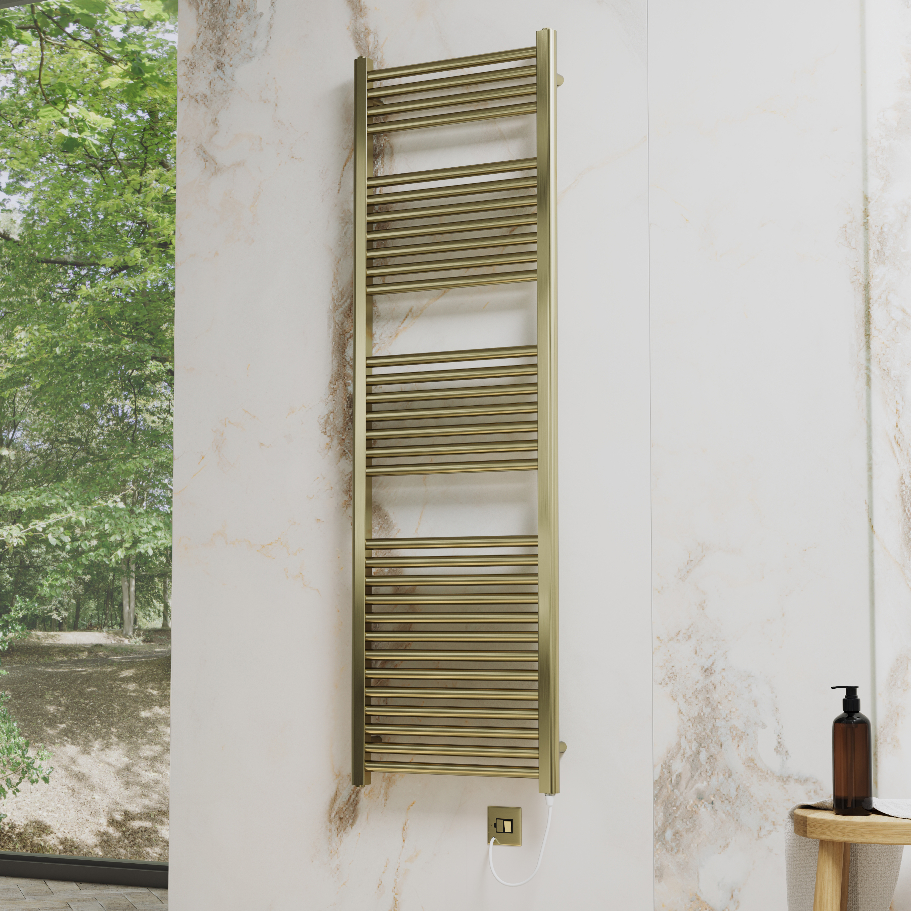 Toasty Glow Premium Brushed Brass 25mm Electric Heated Towel Rail with Heating Element