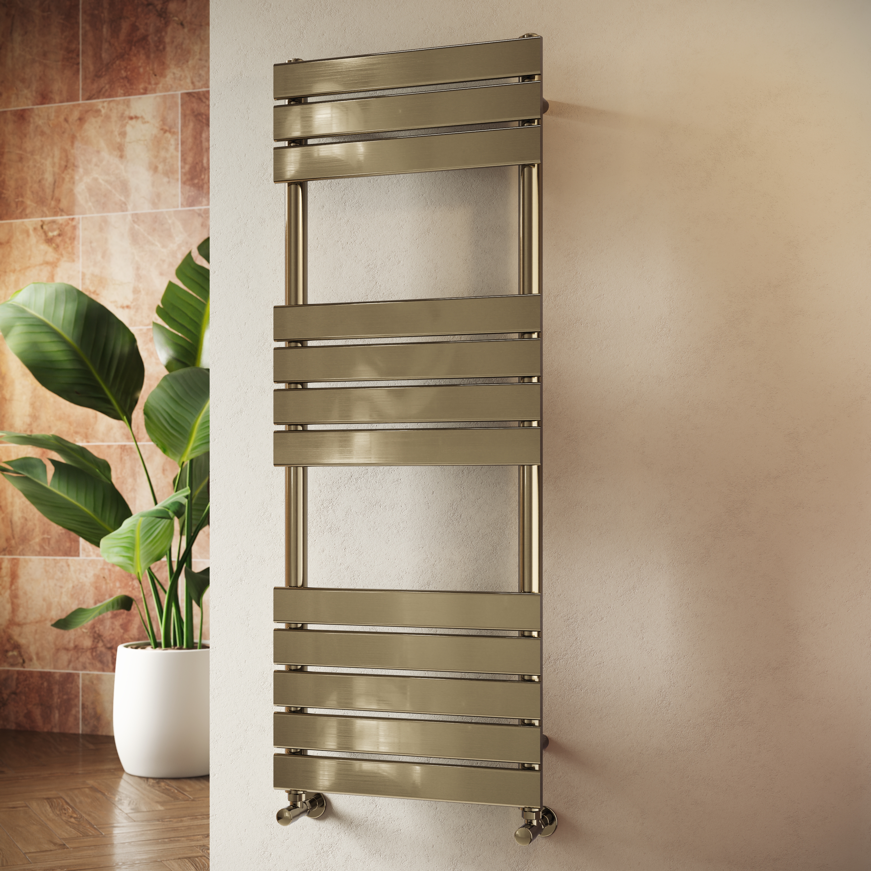 Toasty Hush Brushed Brass Flat Panel Heated Towel Rail