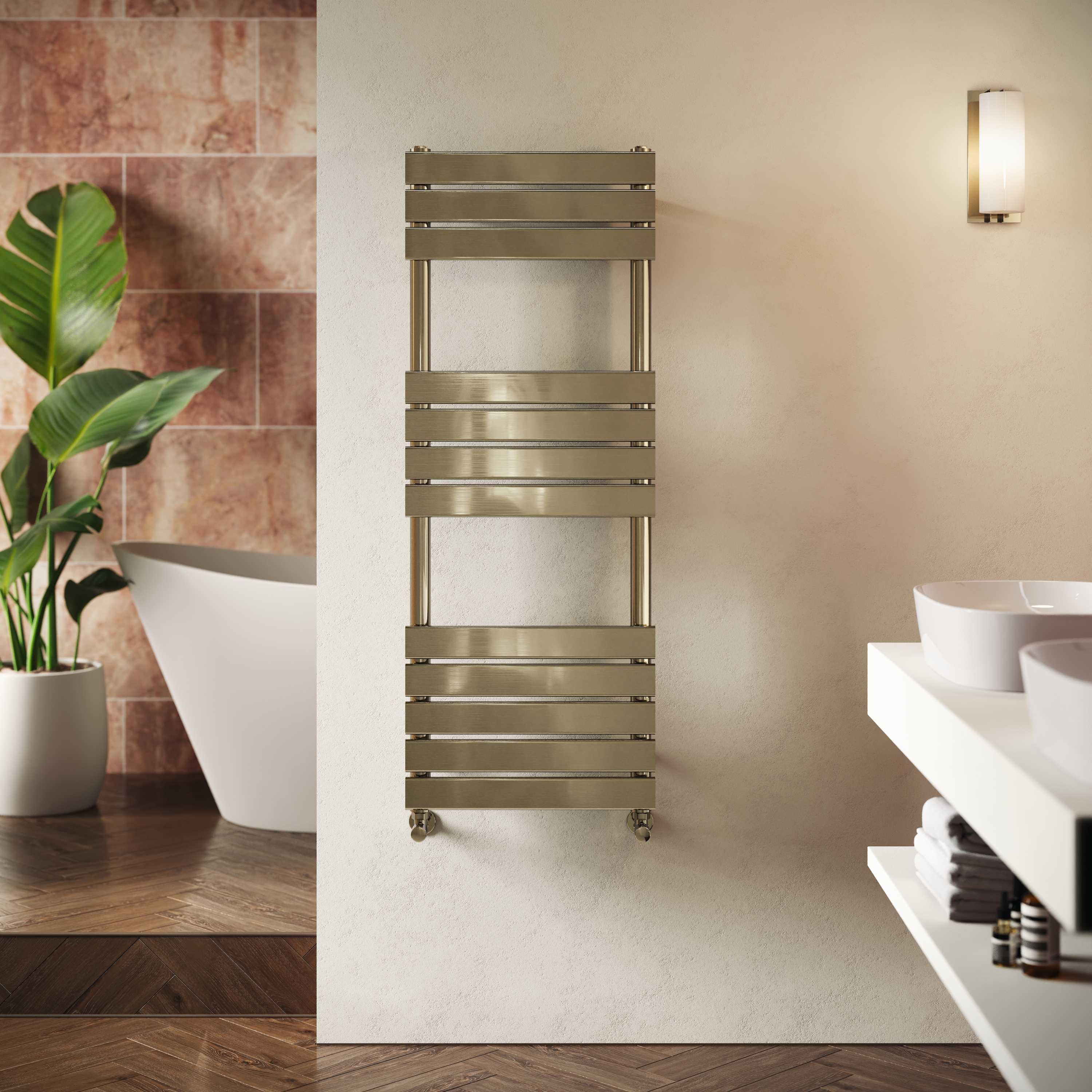 Toasty Hush Brushed Brass Flat Panel Heated Towel Rail