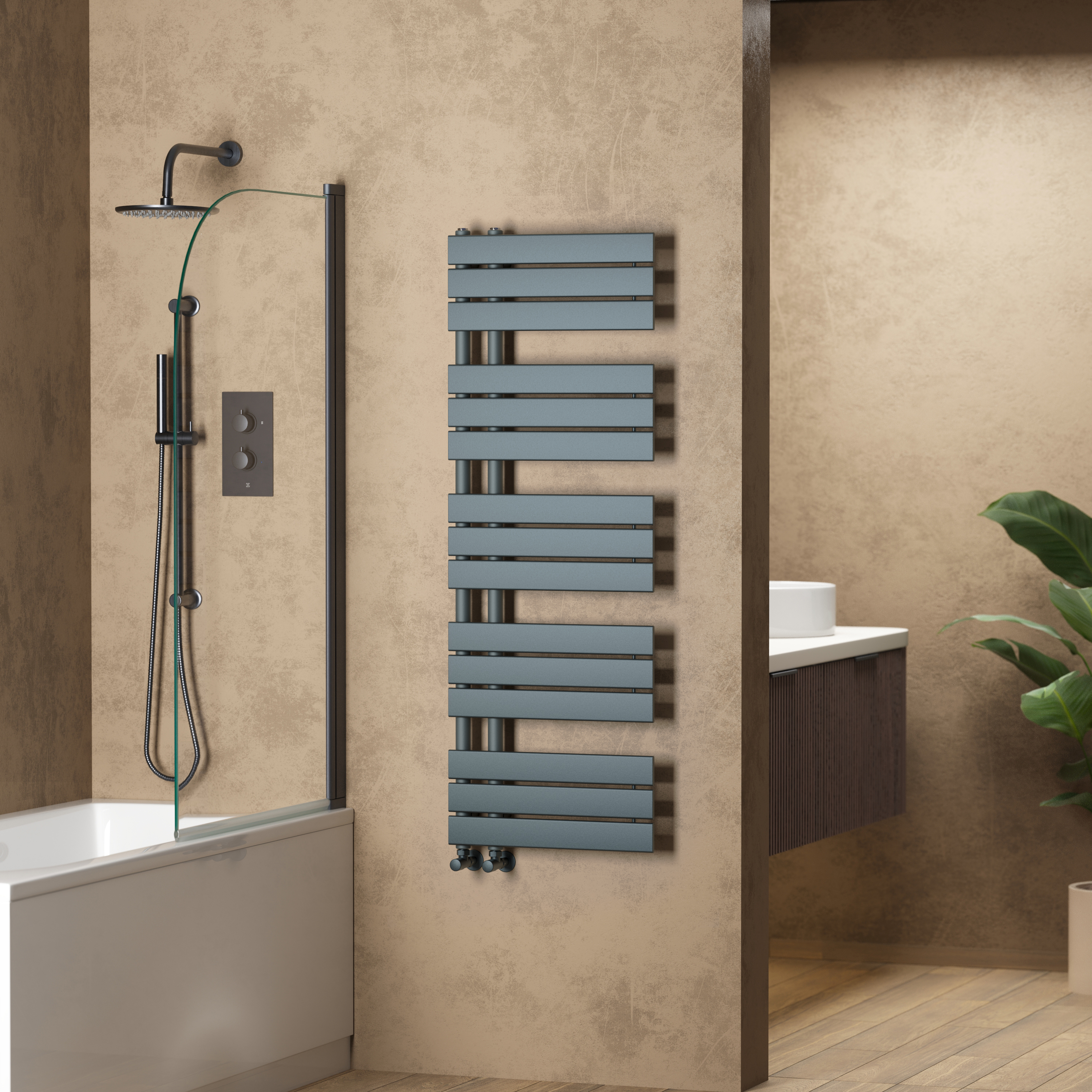 Toasty Haven Anthracite Flat Panel Offset Heated Towel Rail