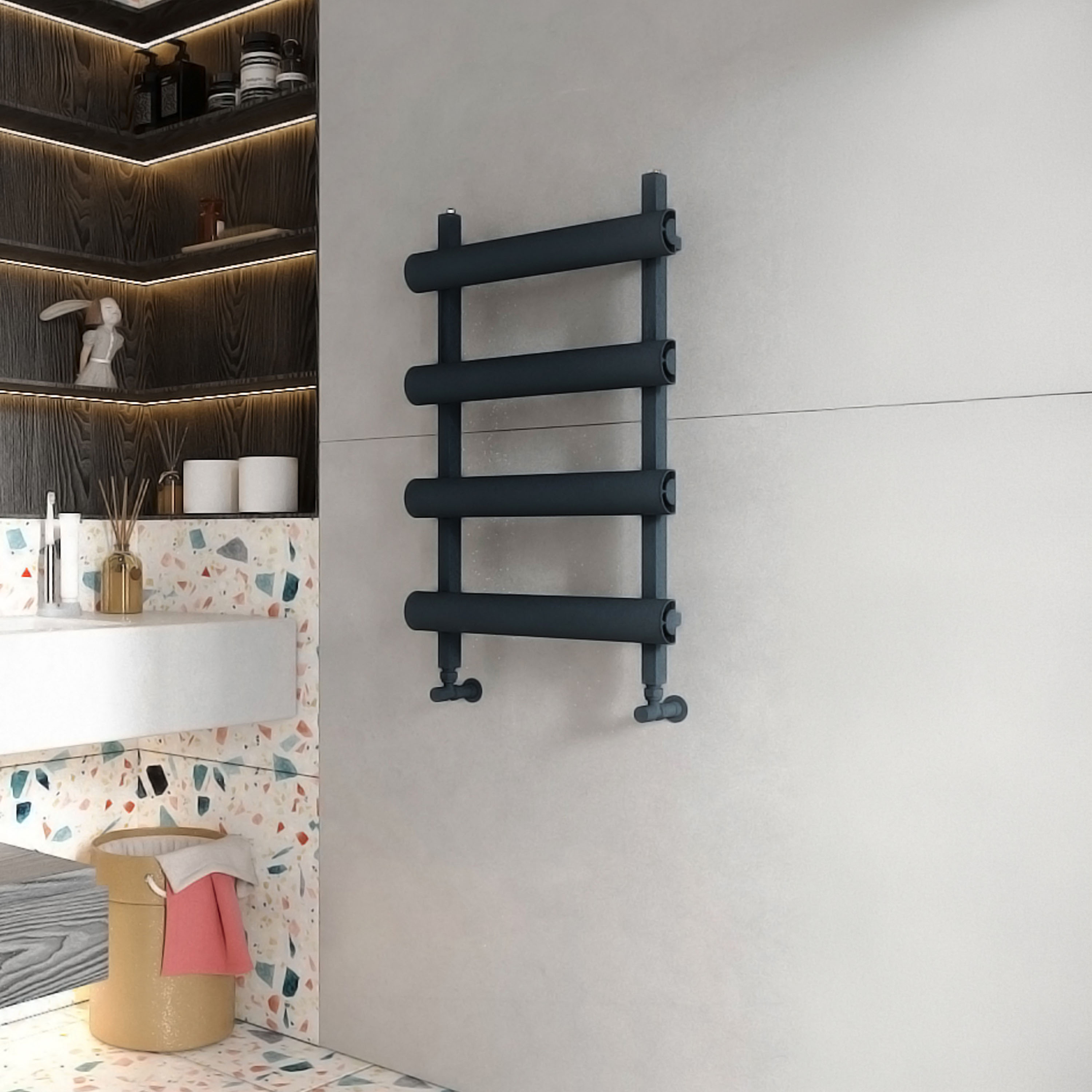 Carisa Moon Oval Panel Ladder Vertical Aluminium Heated Towel Rail