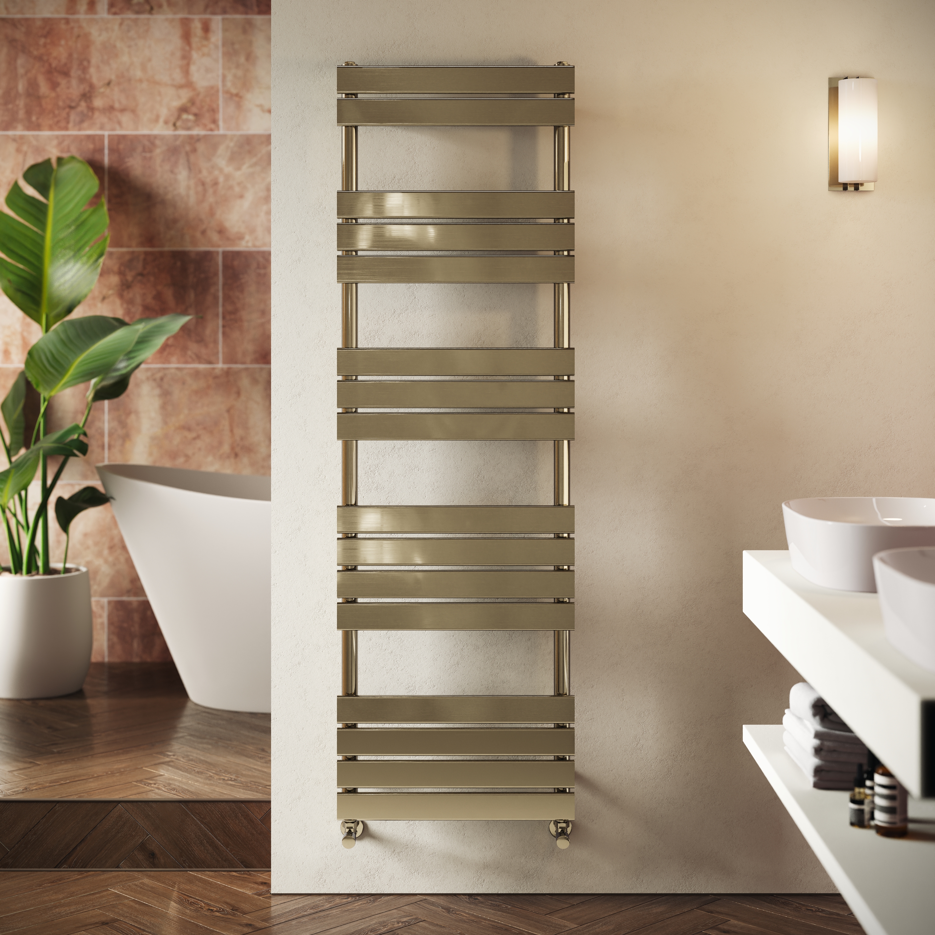 Toasty Hush Brushed Brass Flat Panel Heated Towel Rail