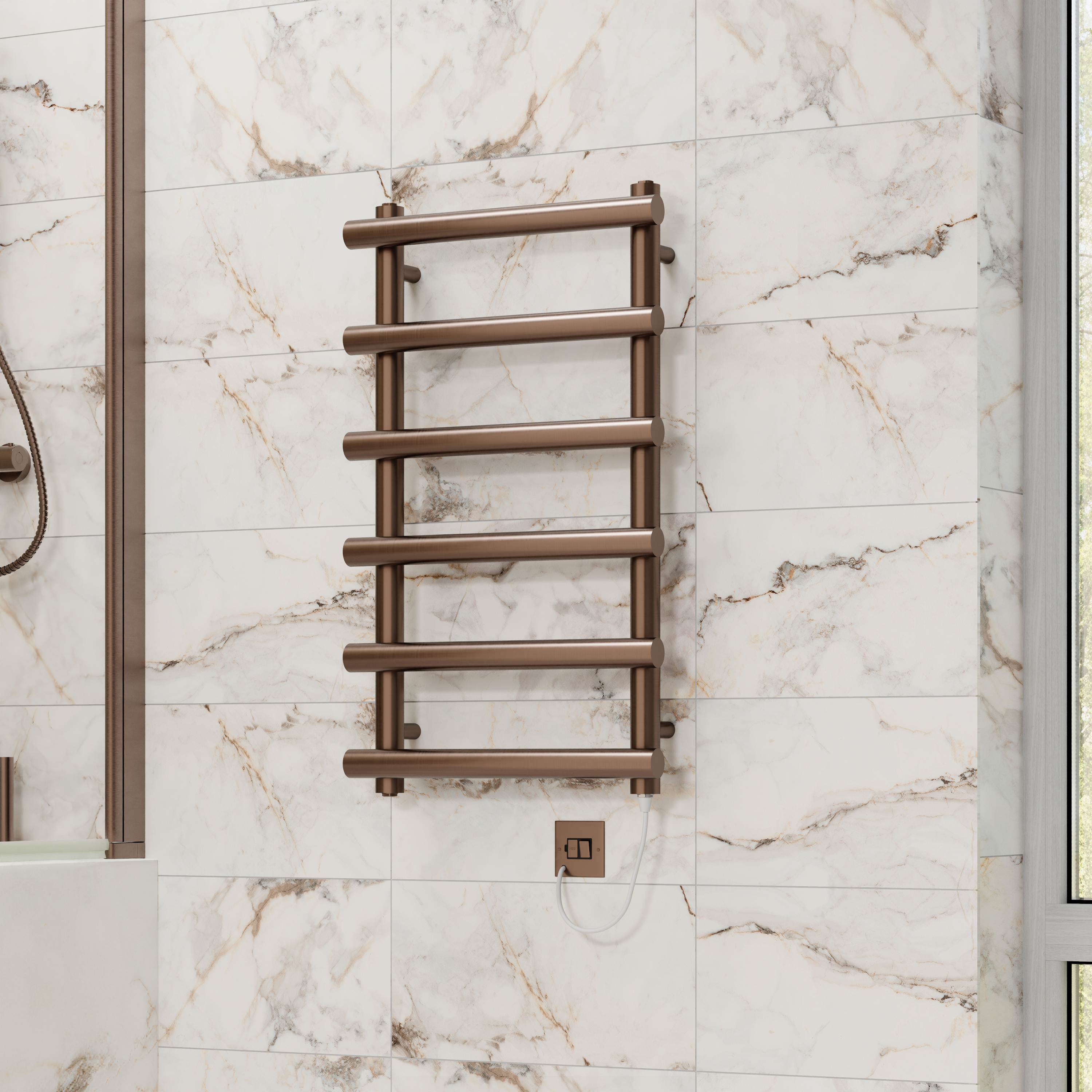 Toasty Yarrow Brushed Bronze Electric Heated Towel Rail with Heating Element