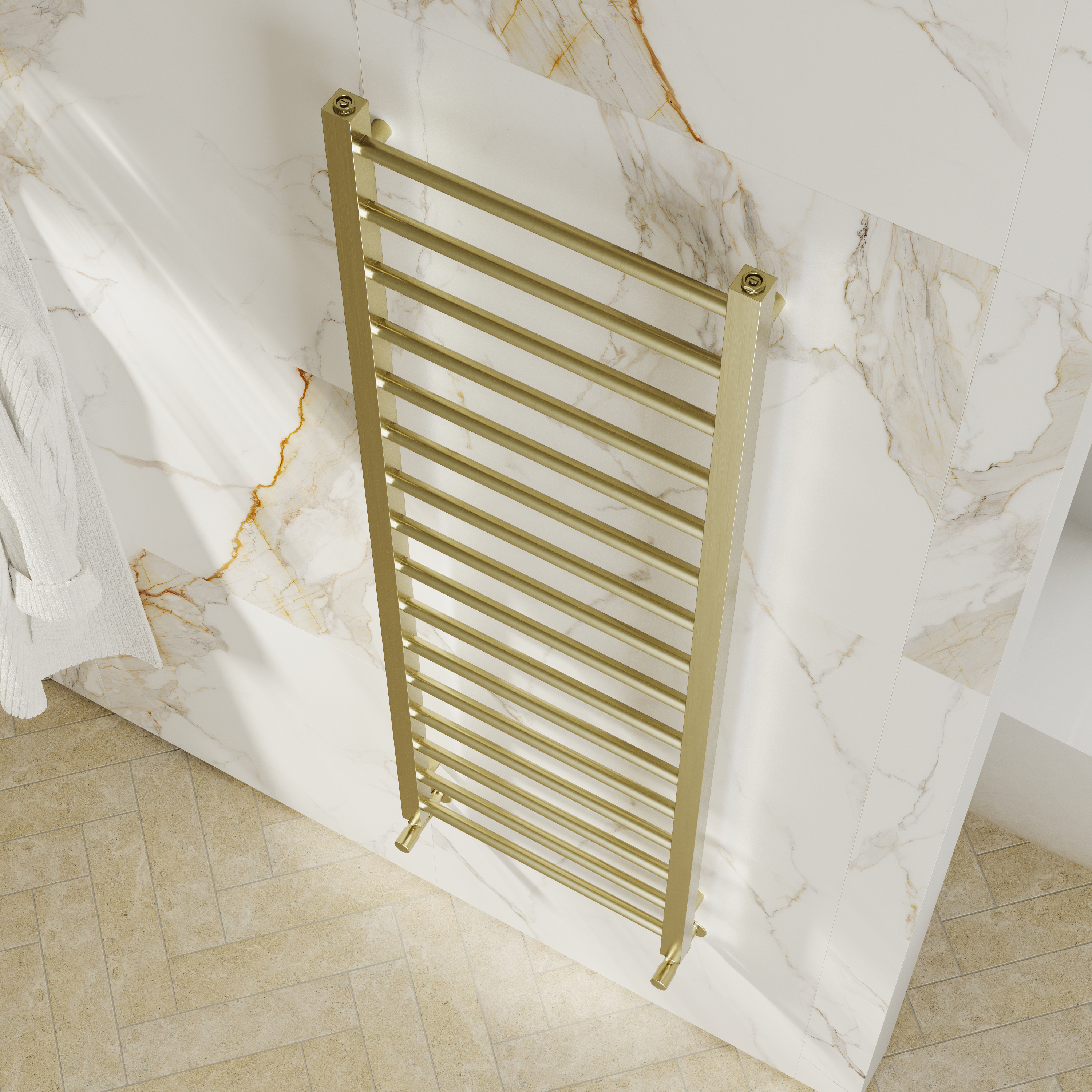 Toasty Rise Brushed Brass Heated Towel Rail