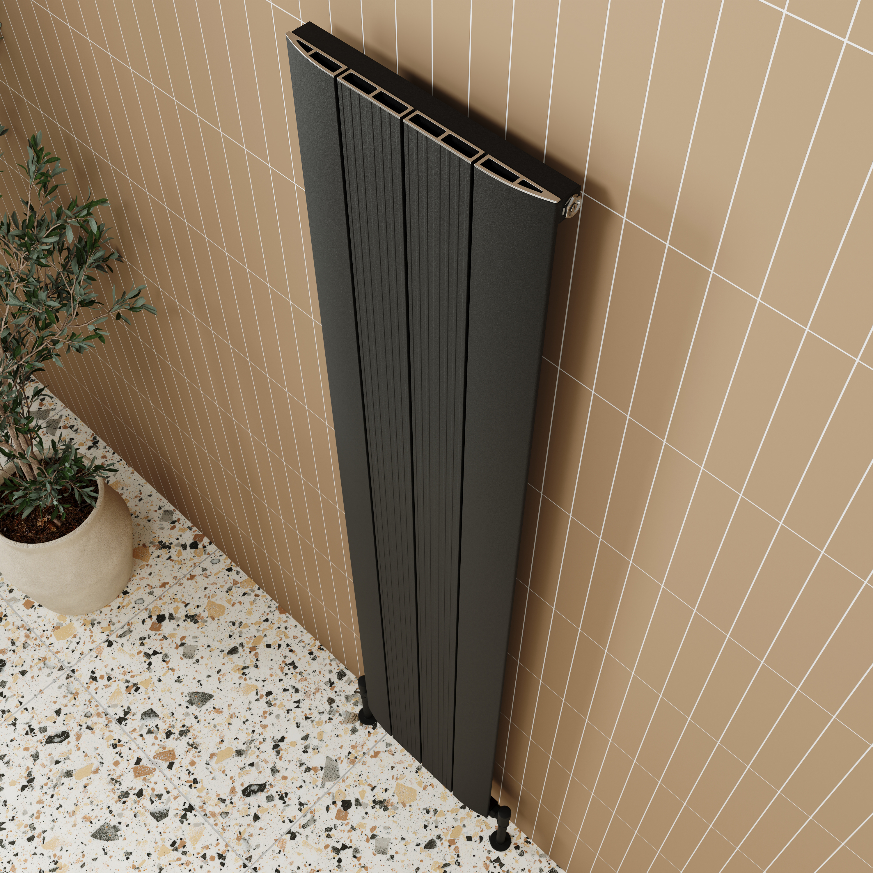 Toasty Drift Matt Black Vertical Aluminium Radiator - 1800 x 375mm