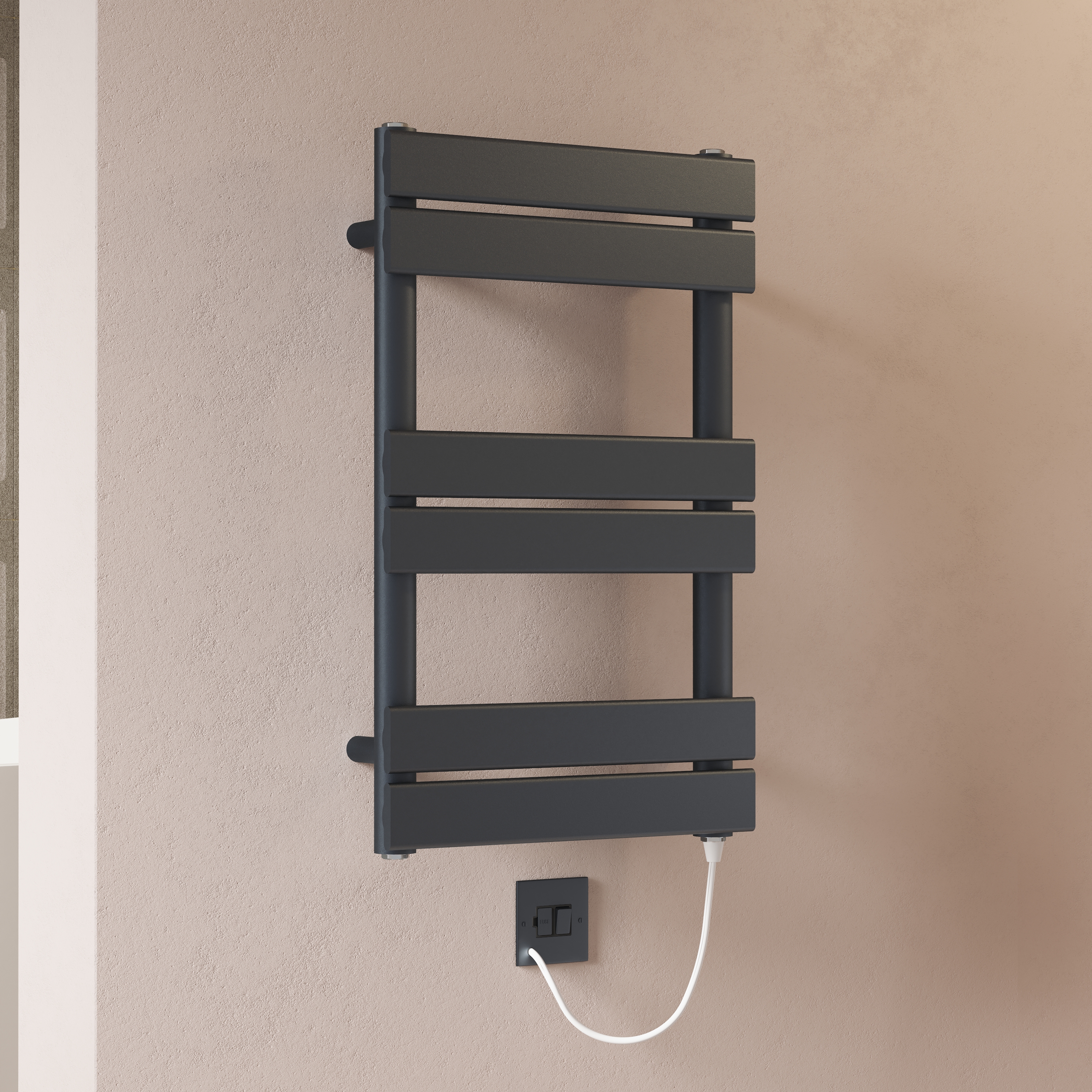 Toasty Hush Anthracite Electric Flat Panel Heated Towel Rail with Heating Element