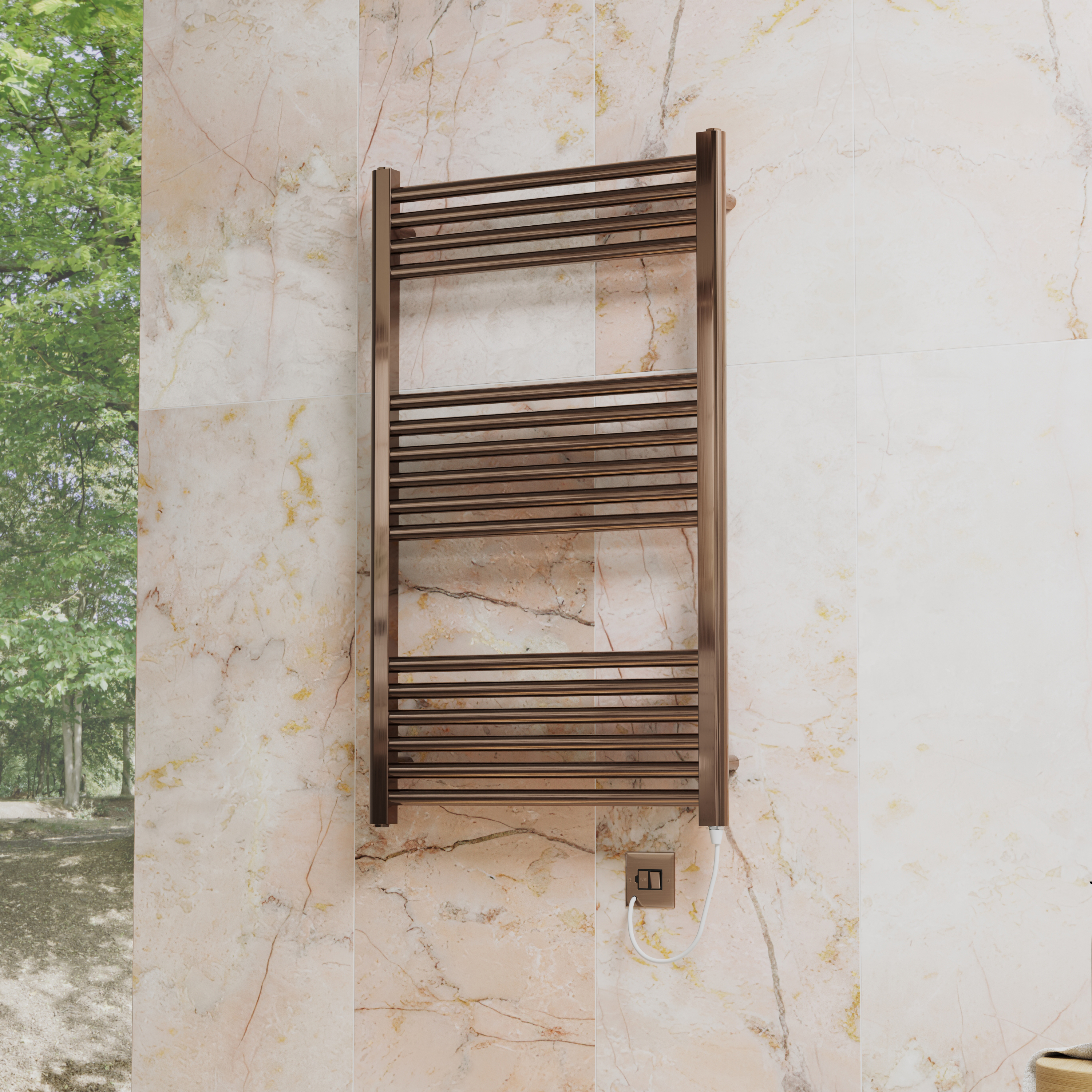 Toasty Glow Premium Brushed Bronze 25mm Electric Heated Towel Rail with Heating Element