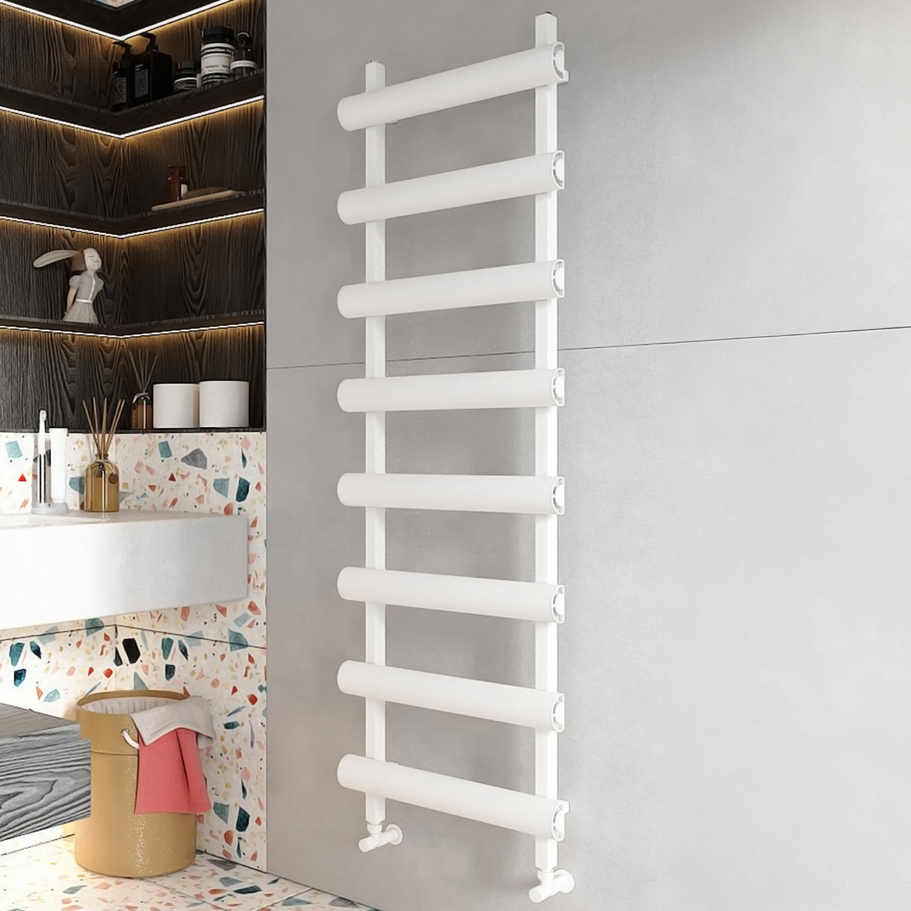 Carisa Moon Oval Panel Ladder Vertical Aluminium Heated Towel Rail