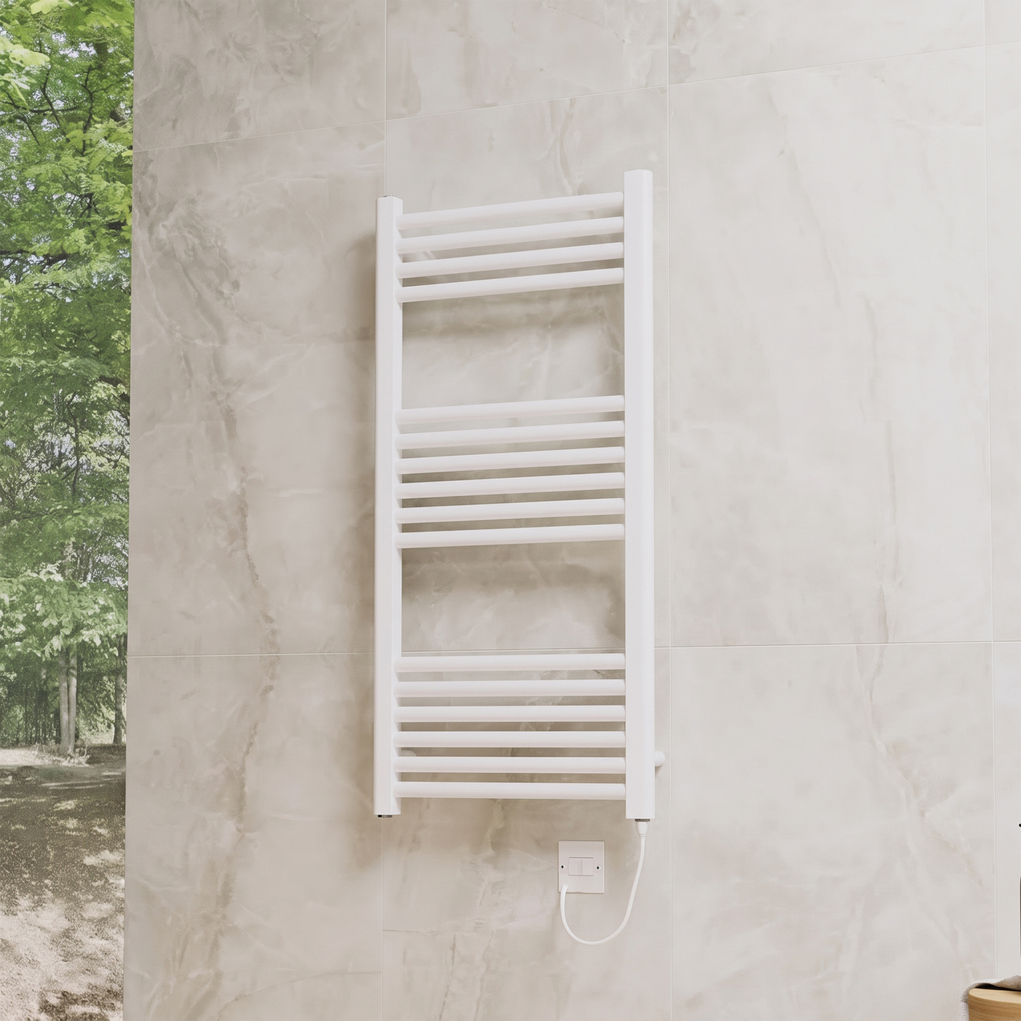 Toasty Glow Premium Matt White 25mm Electric Heated Towel Rail with Heating Element