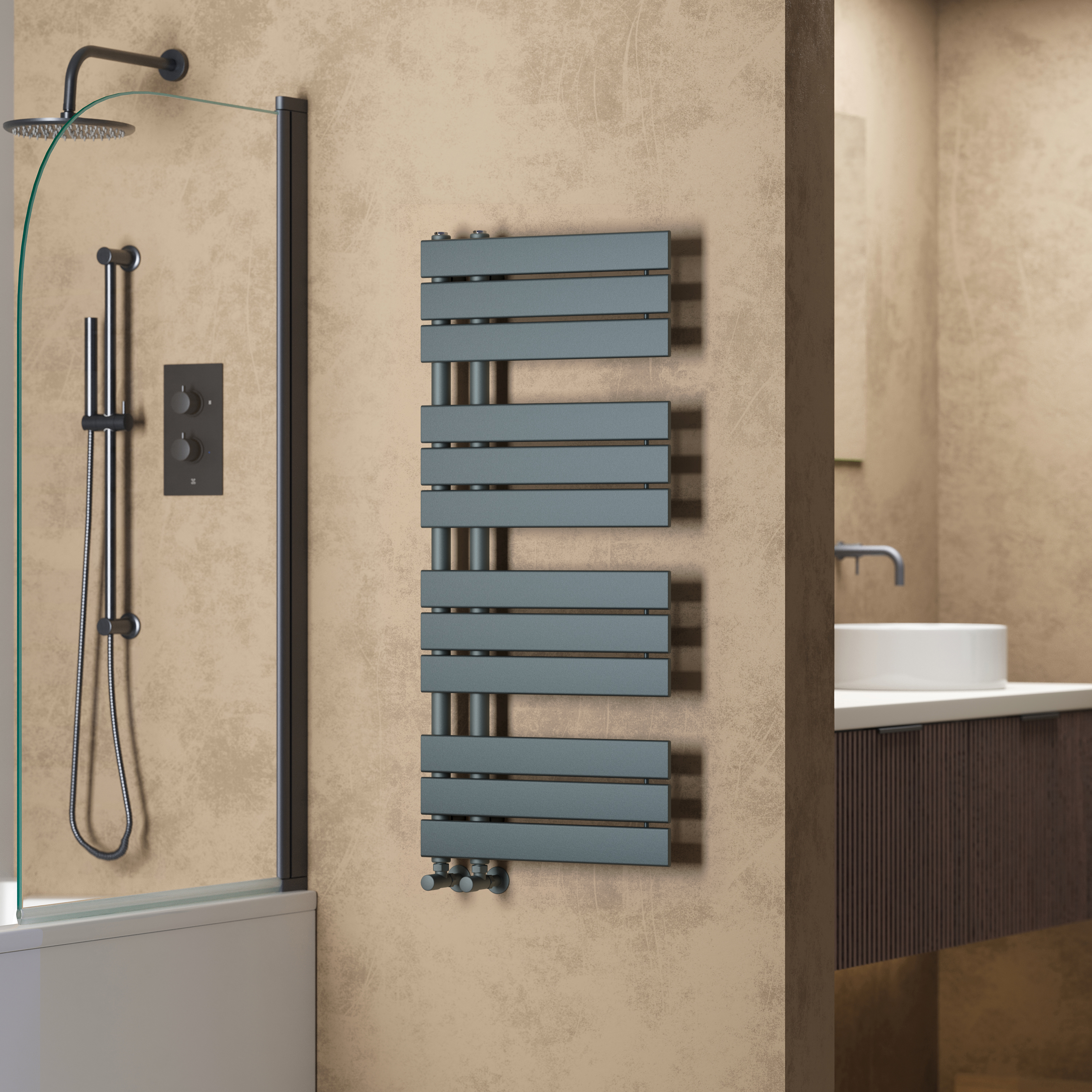 Toasty Haven Anthracite Flat Panel Offset Heated Towel Rail