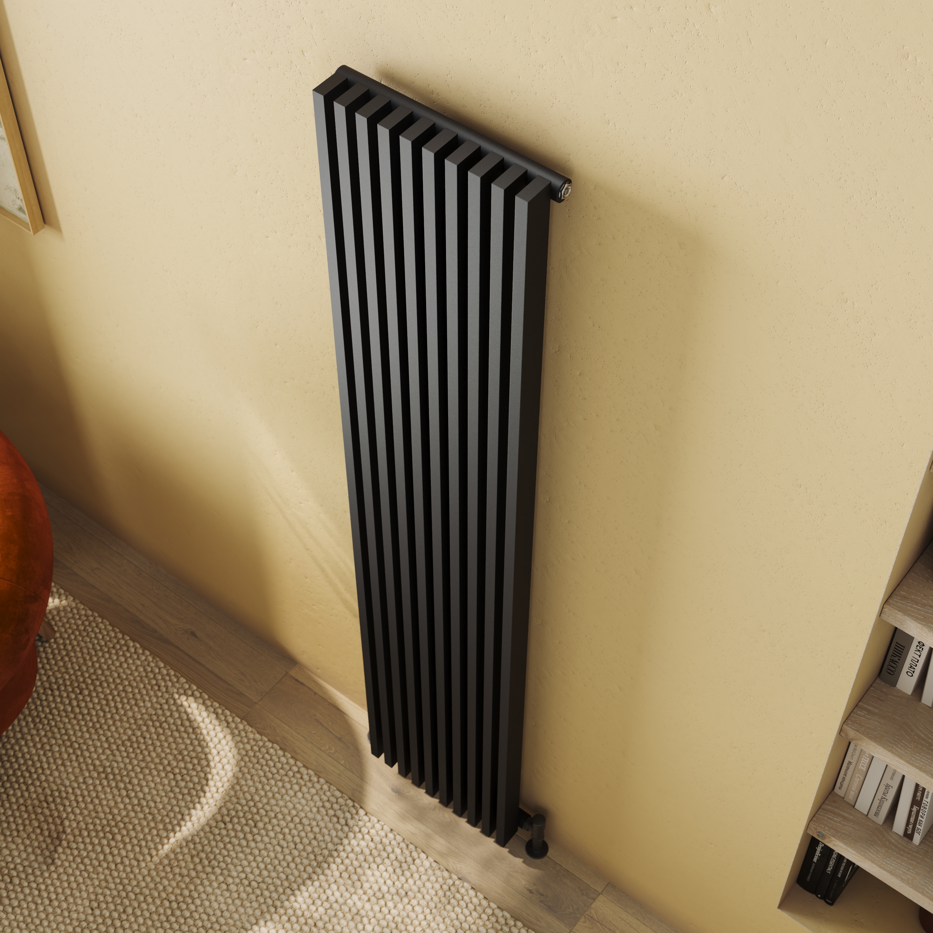 Toasty Axis Matt Black Rectangular Tube Vertical Radiator - 1800 x 380mm