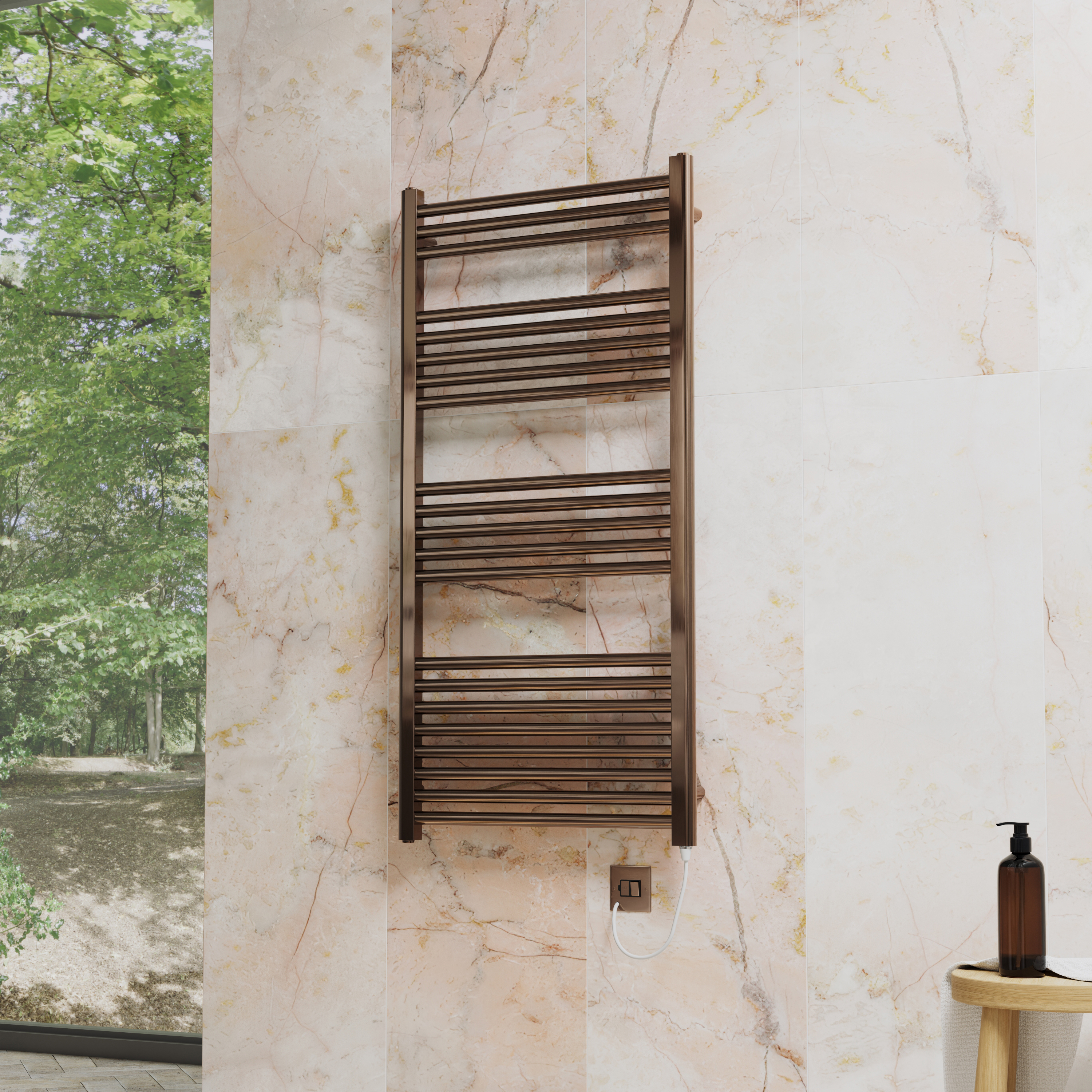 Toasty Glow Premium Brushed Bronze 25mm Electric Heated Towel Rail with Heating Element