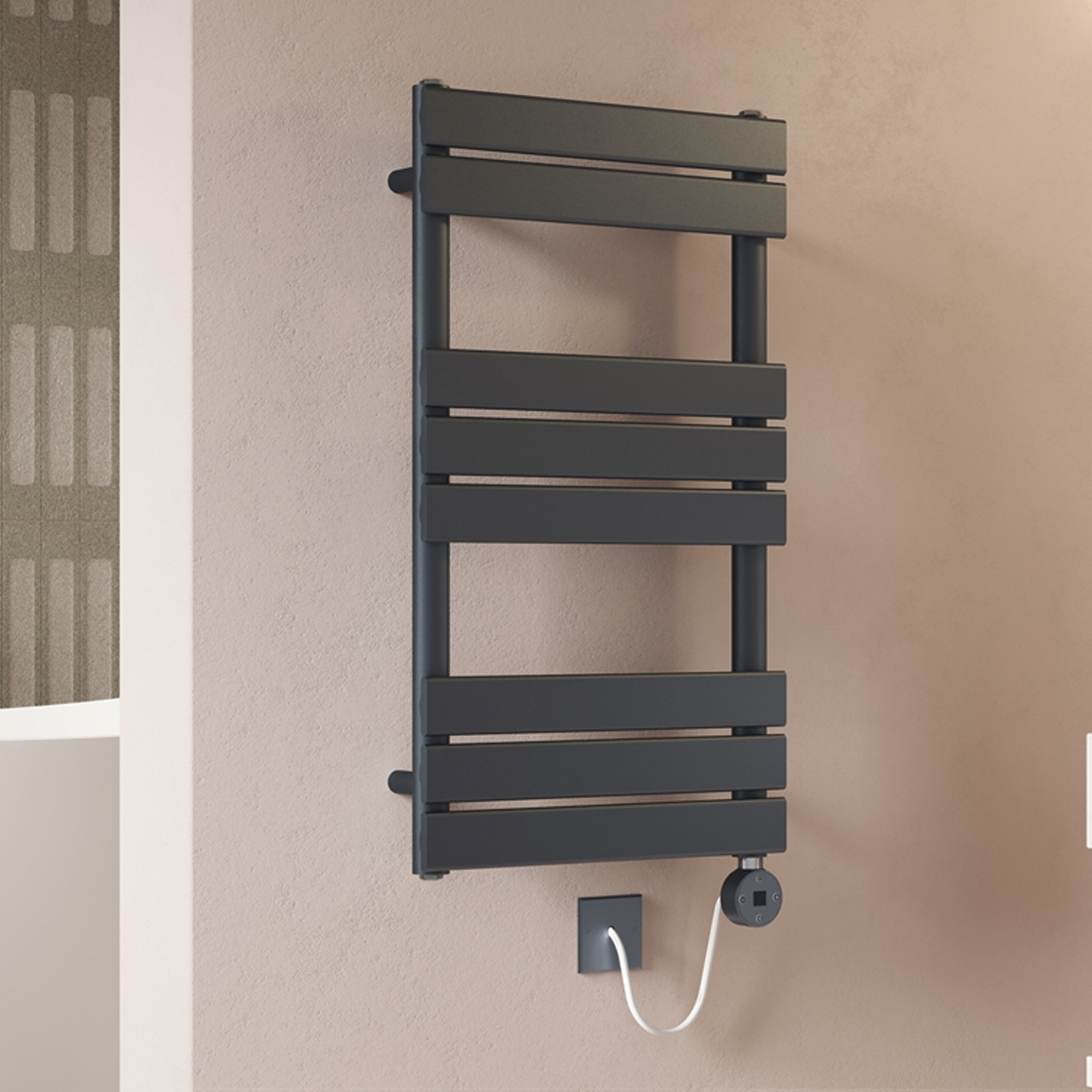 Toasty Hush Anthracite Electric Flat Panel Heated Towel Rail with Heating Element