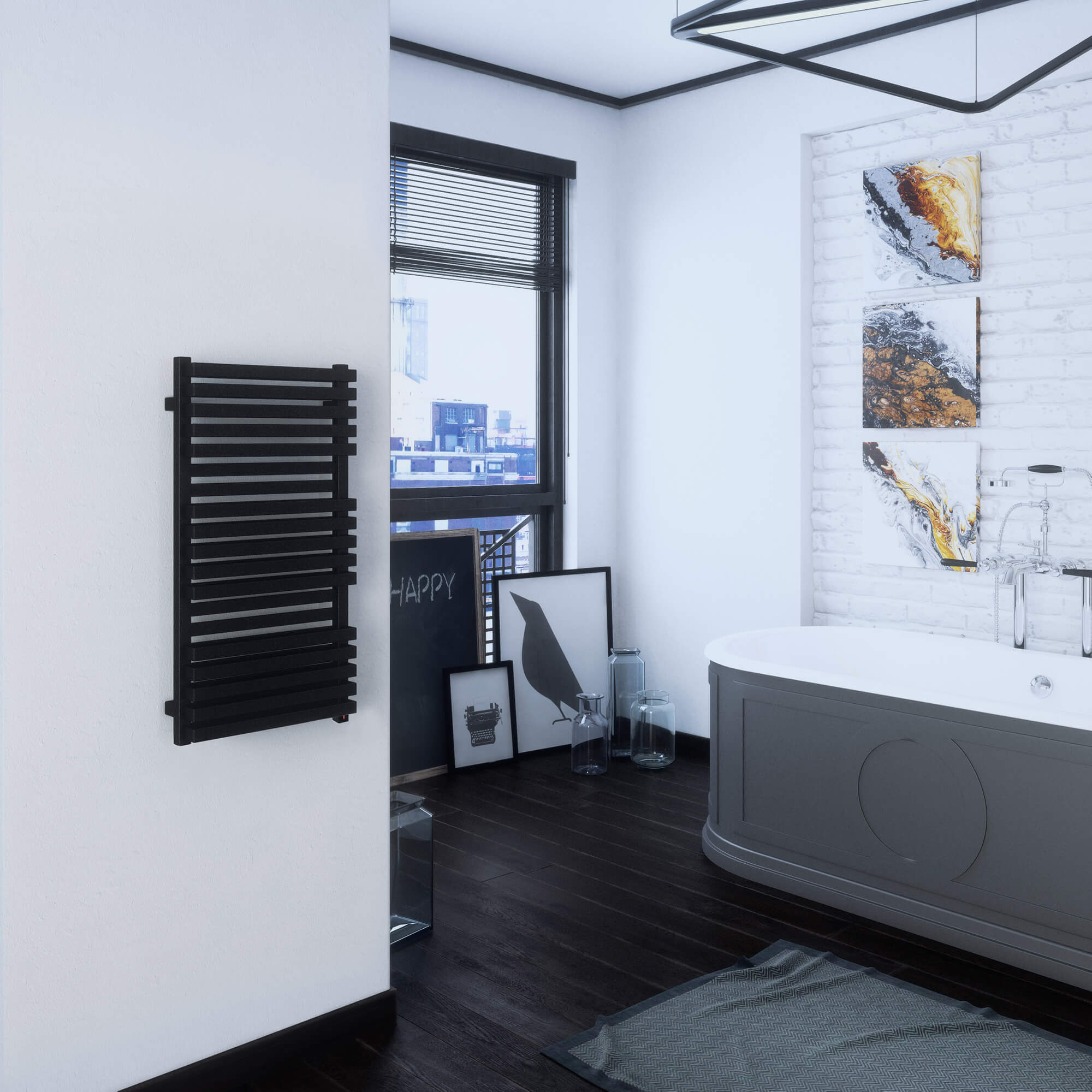 Terma Quadrus Bold One Metallic Black Electric Heated Towel Rail with Heating Element