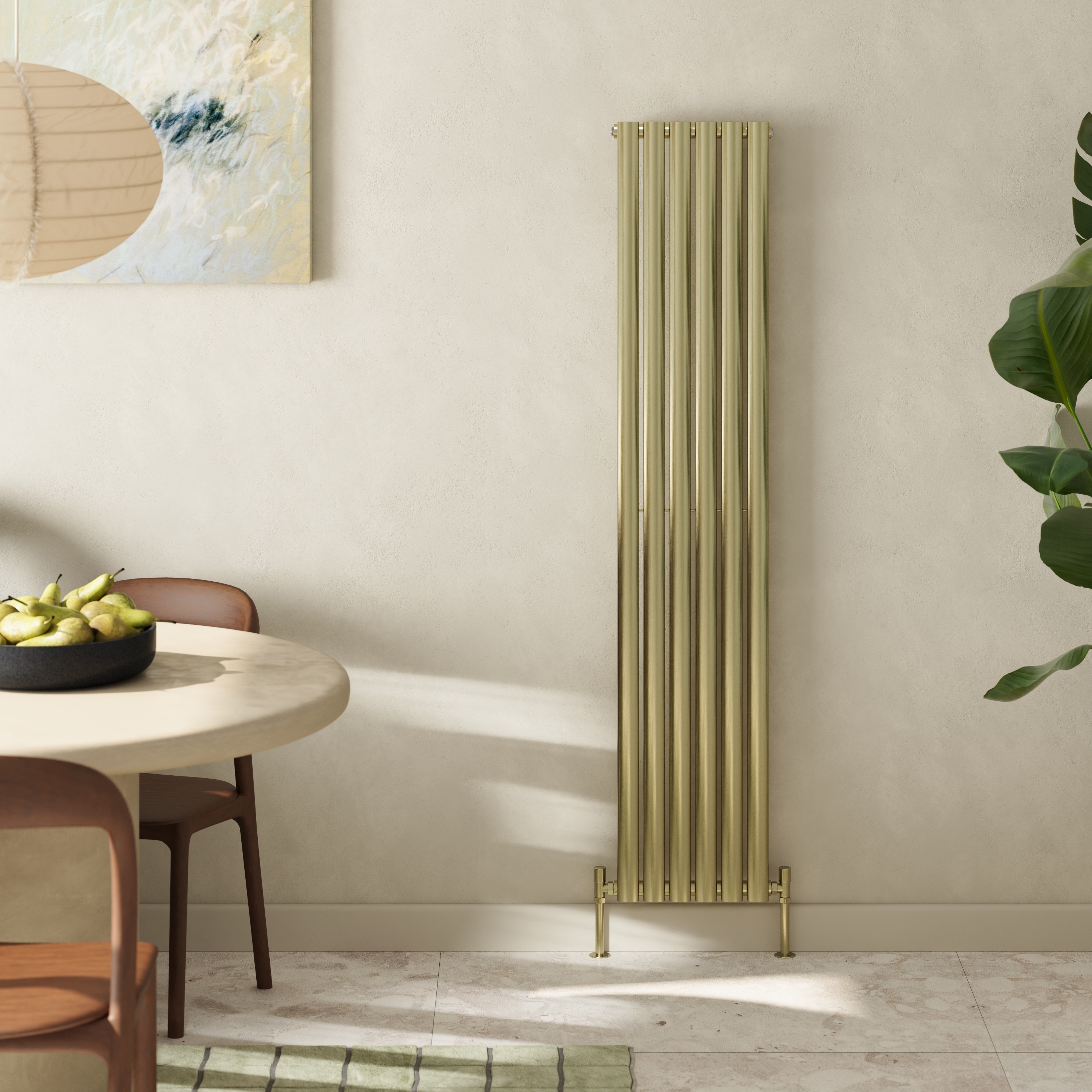 Toasty Ember Brushed Brass Single Oval Panel Vertical Radiator