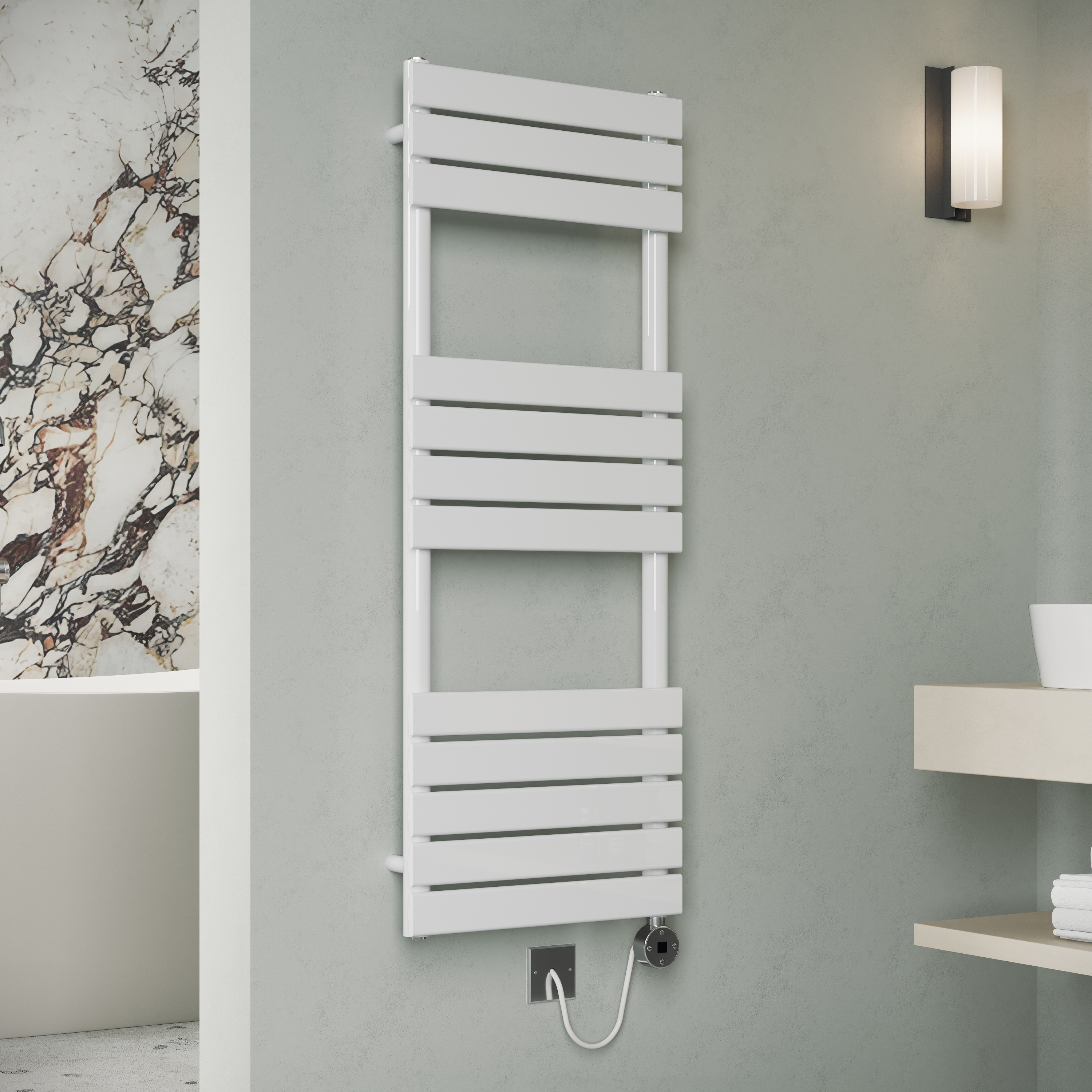 Toasty Hush White Electric Flat Panel Heated Towel Rail with Heating Element