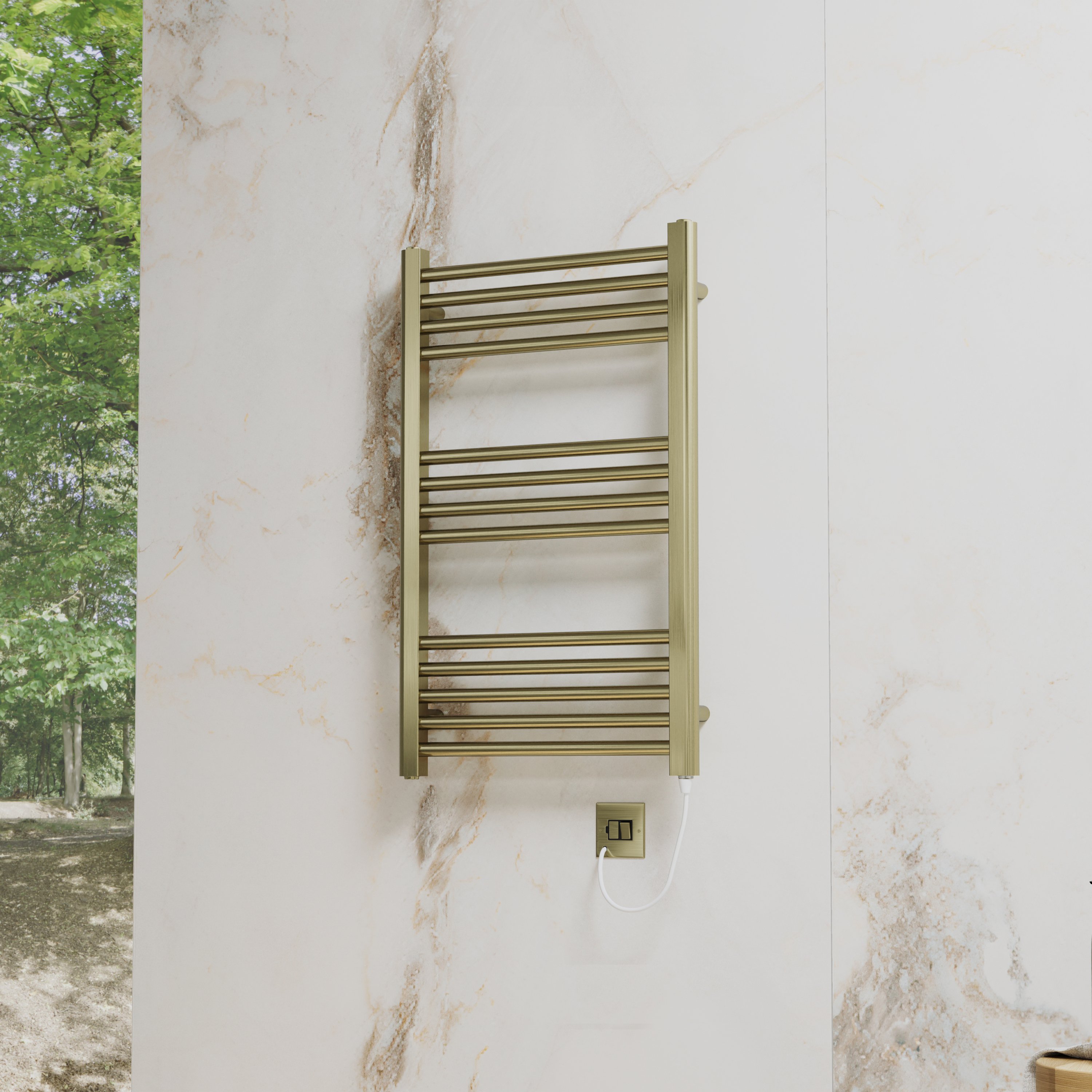 Toasty Glow Premium Brushed Brass 25mm Electric Heated Towel Rail with Heating Element