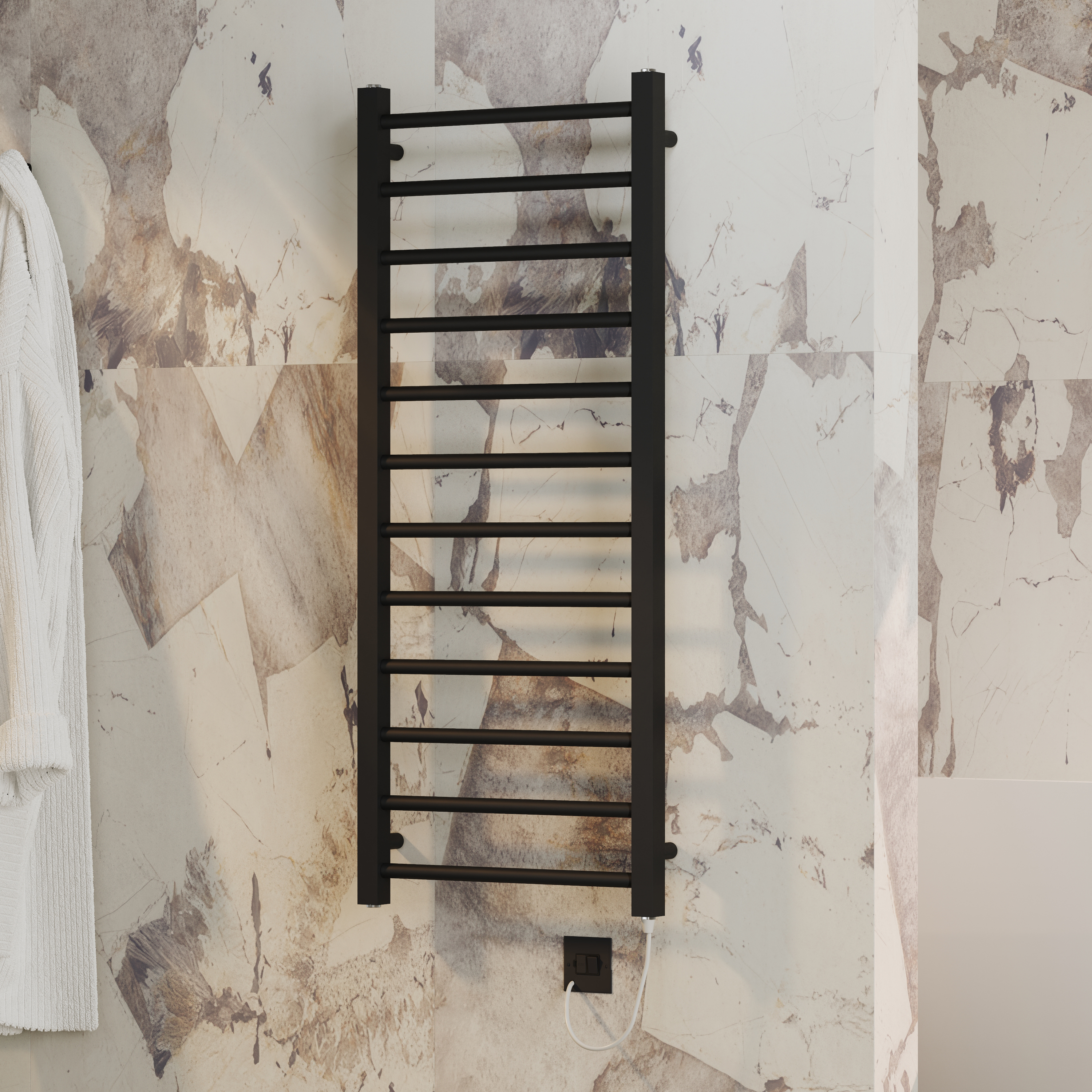 Toasty Rise Matt Black Electric Heated Towel Rail with Heating Element