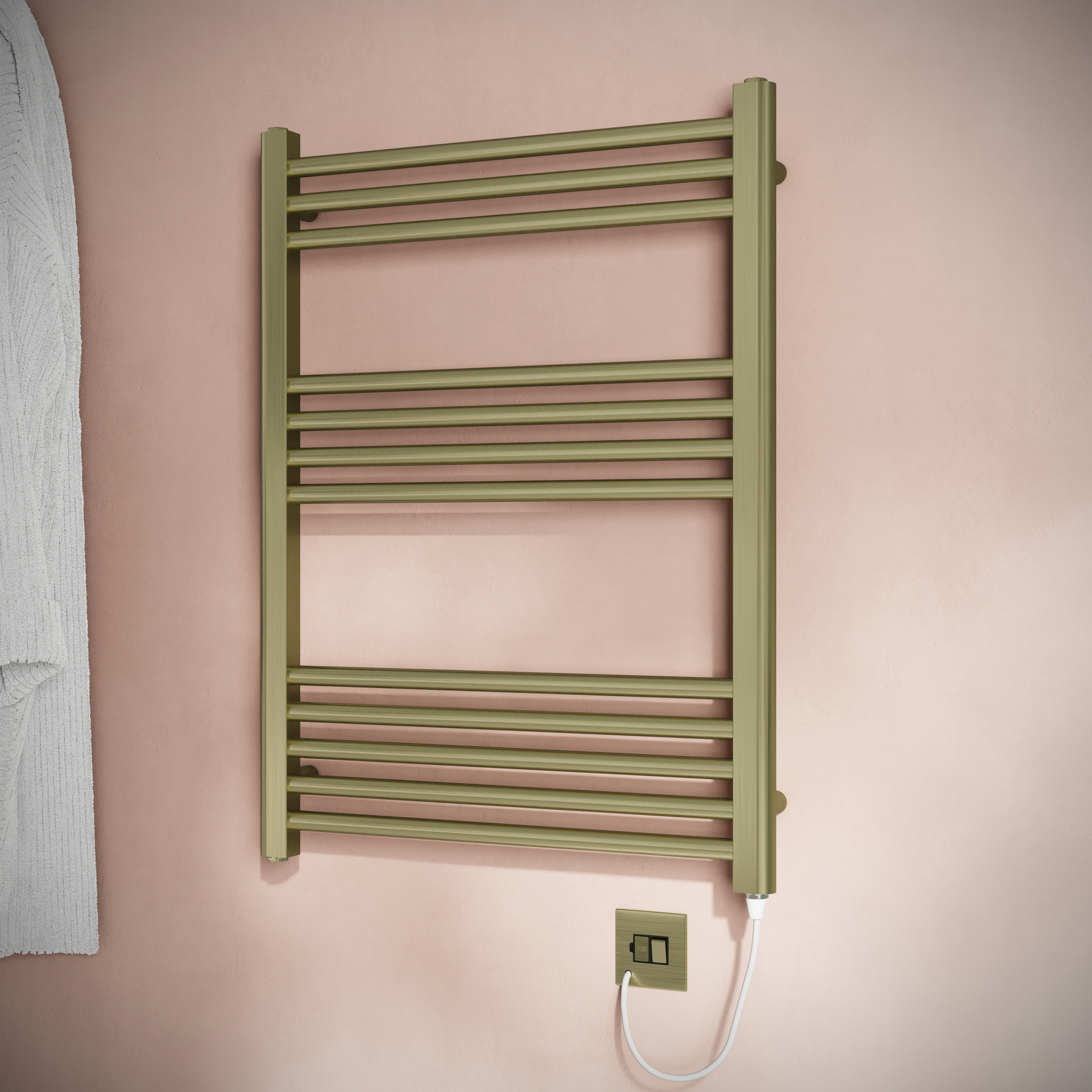 Toasty Glow Brushed Brass 22mm Electric Heated Ladder Towel Rail with Heating Element