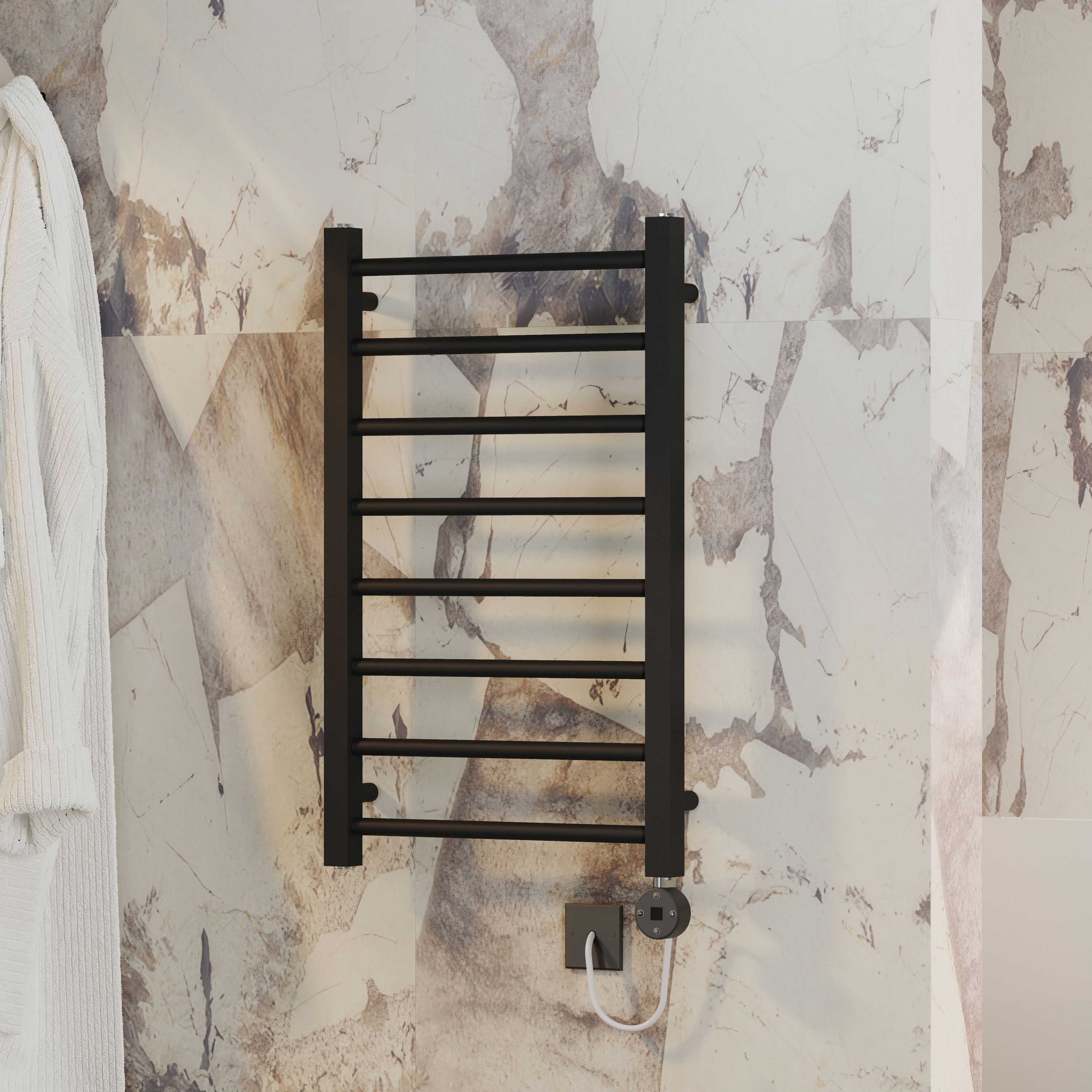 Toasty Rise Matt Black Electric Heated Towel Rail with Heating Element