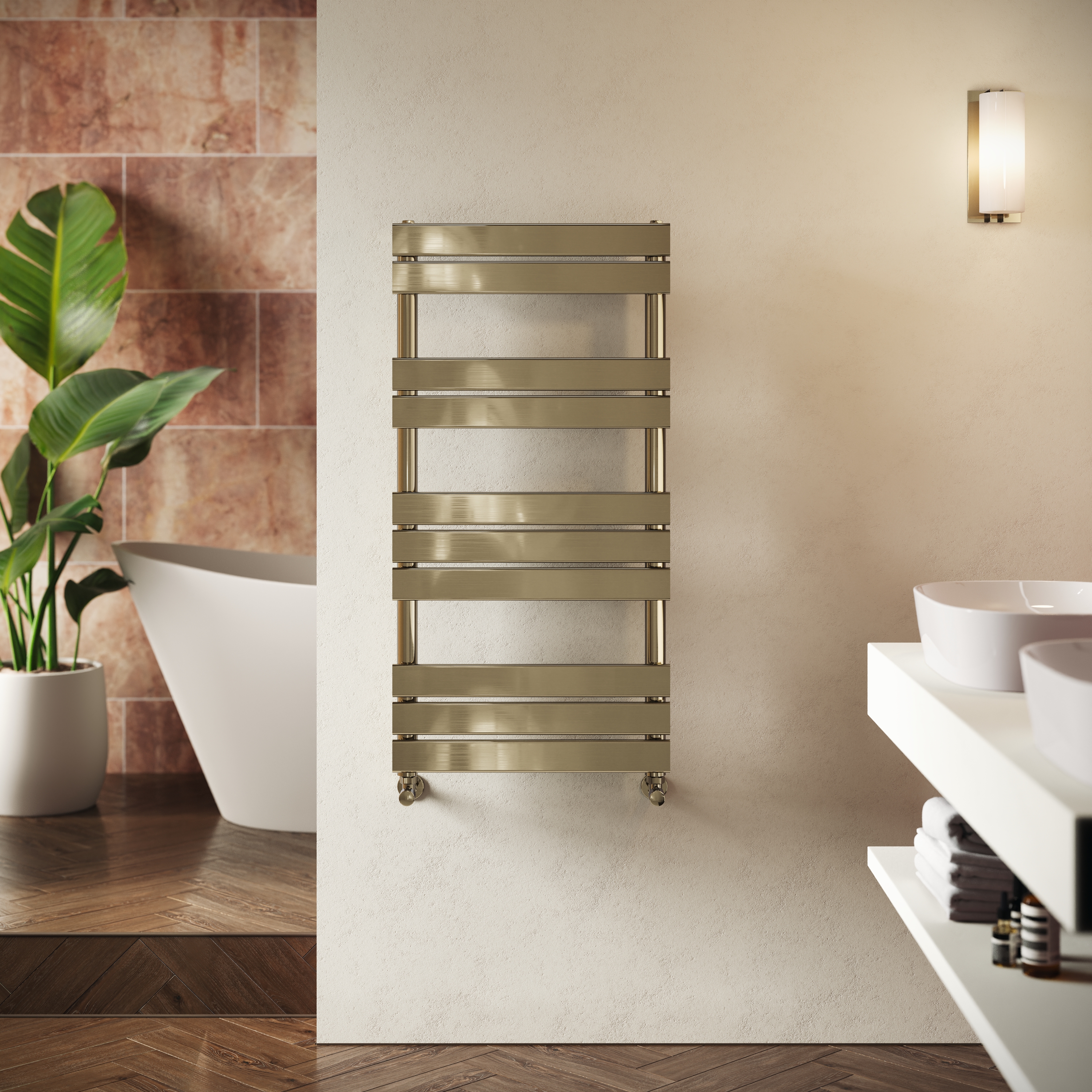Toasty Hush Brushed Brass Flat Panel Heated Towel Rail