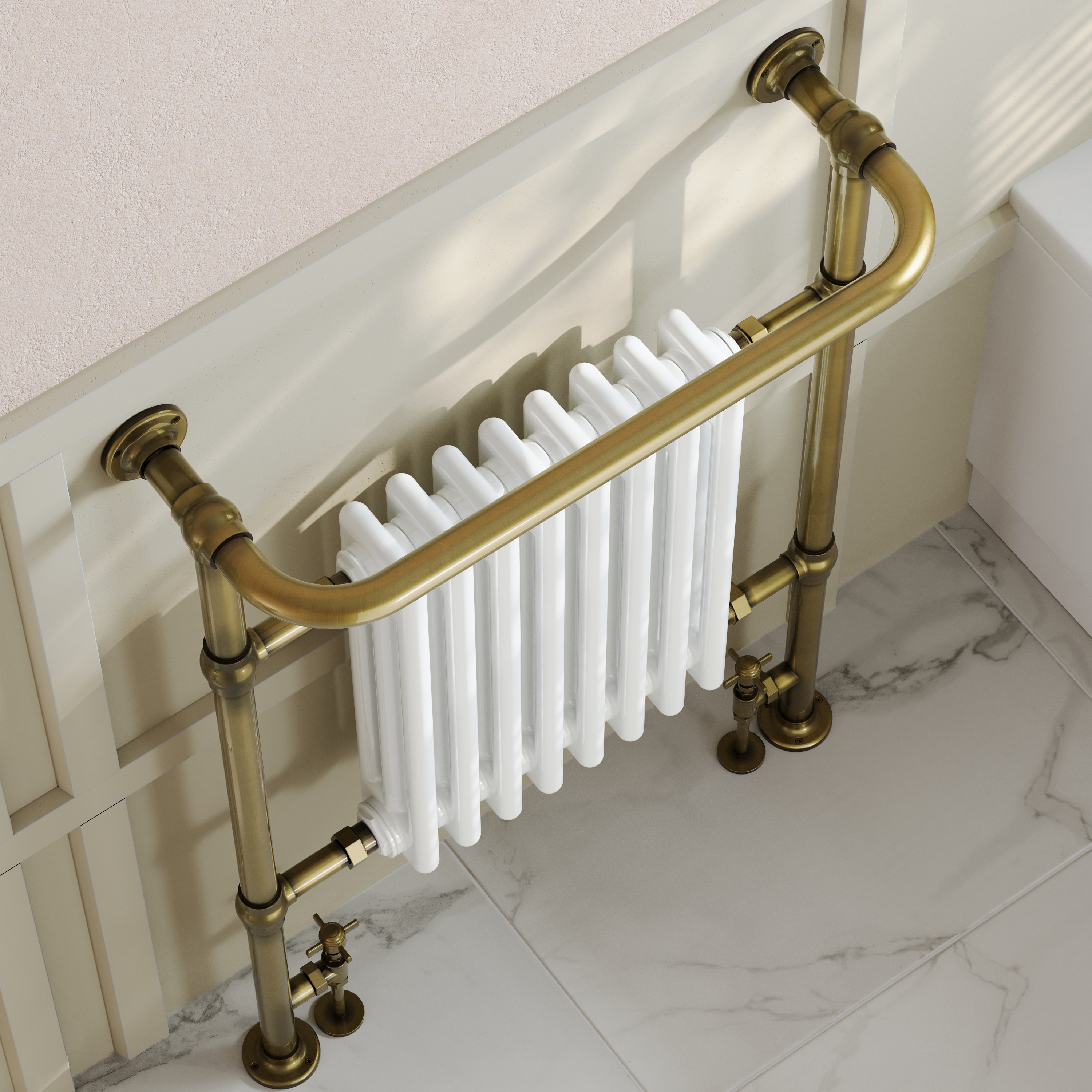 Toasty Penrose Antique Brass Traditional Heated Towel Rail - 965 x 675mm