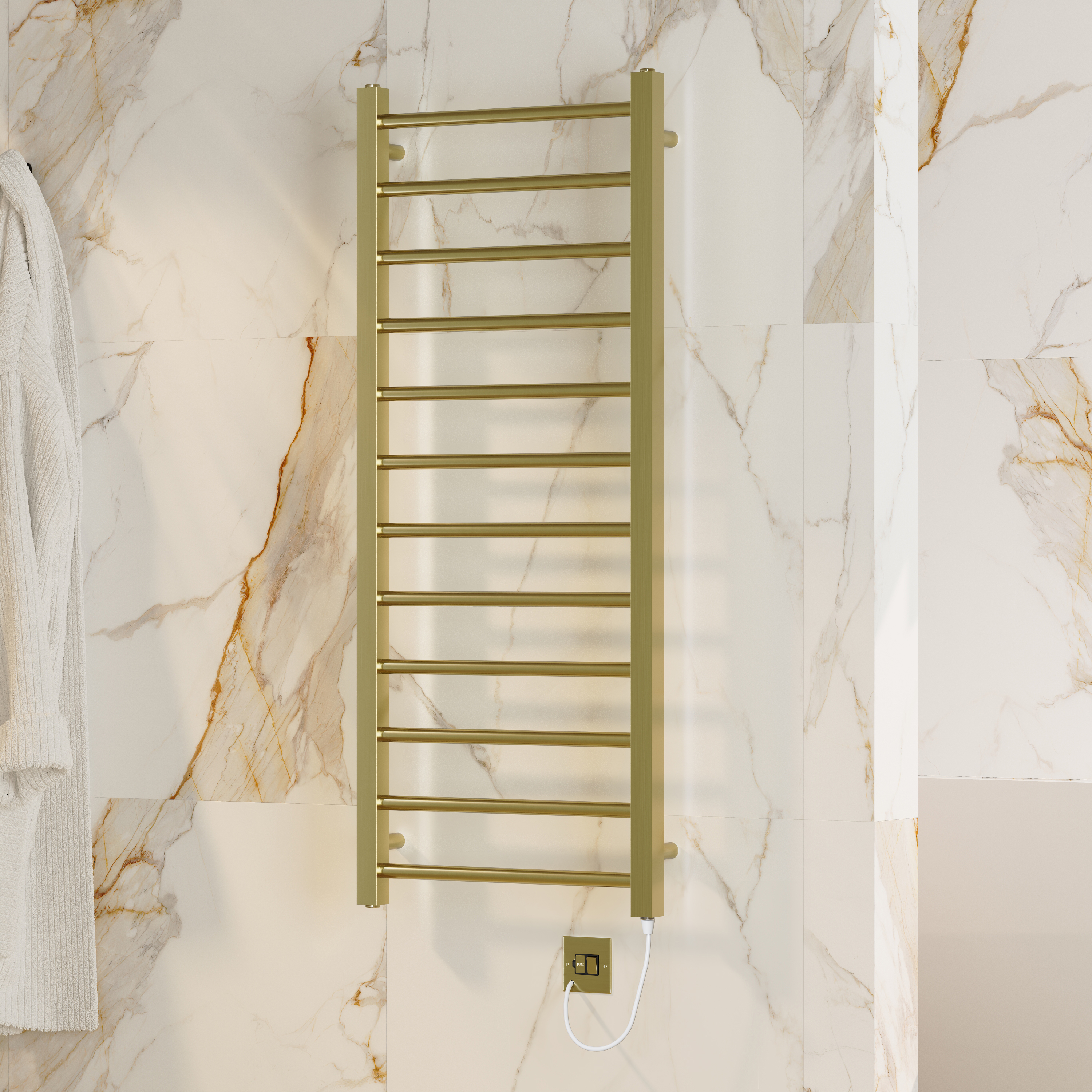 Toasty Rise Brushed Brass Electric Heated Towel Rail with Heating Element