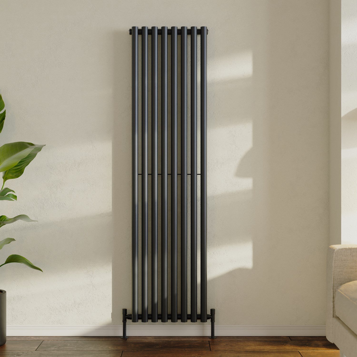 Round Toped Radiators Toasty Aura Matt Black Round Tube Vertical Radiator | Toasty